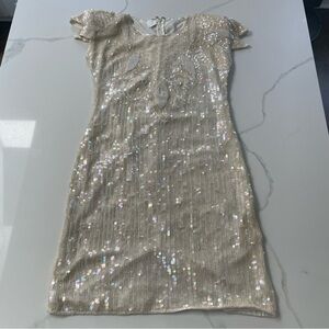 ❄❄Stunning Vintage White Beaded and Sequin Dress, Size Medium/8-10
